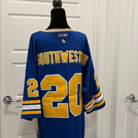 Men's V-Neck Sweater with Blue and Yellow Accents - Picture 6 of 12